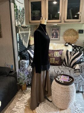 Ashro bronze/gold maxi skirt with asymmetrical hem L